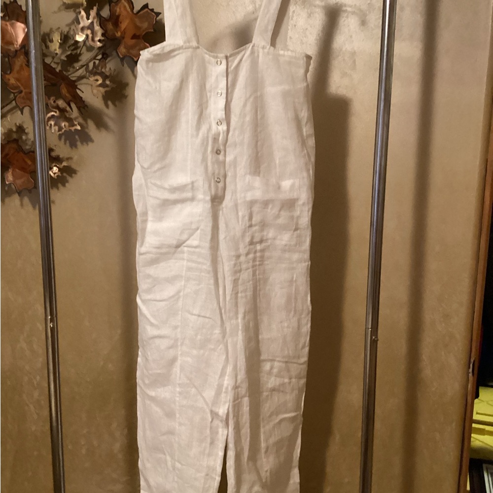 WeWoreWhat White Linen Button-Front Jumpsuit